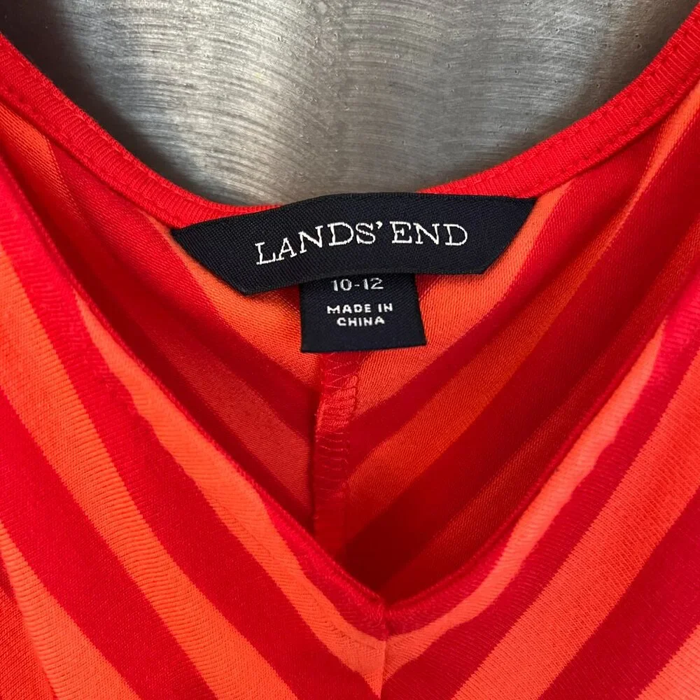 NWOT Lands' End Coral Bliss Chevron Stripe V-Neck Shirred Shoulder Dress - Picture 2 of 13